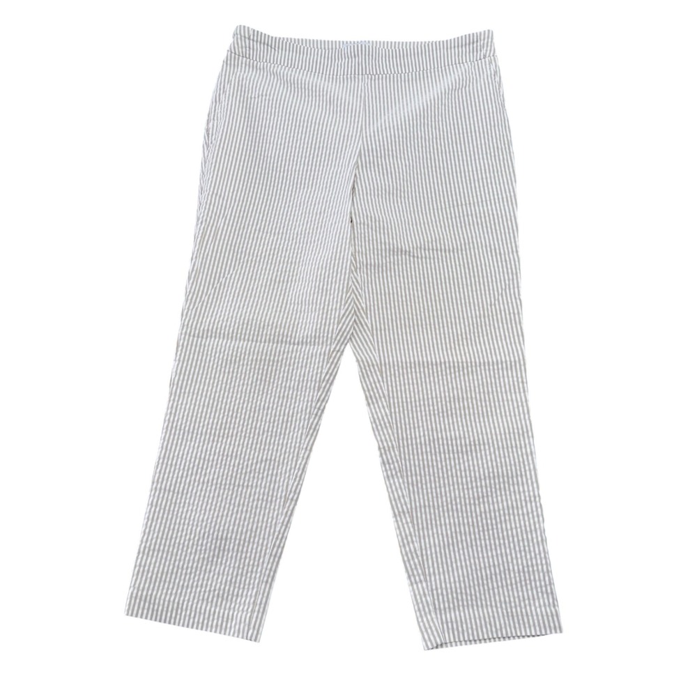 Carolina Belle Montreal Tan White Striped Pull On Straight Leg Pants Women 16W